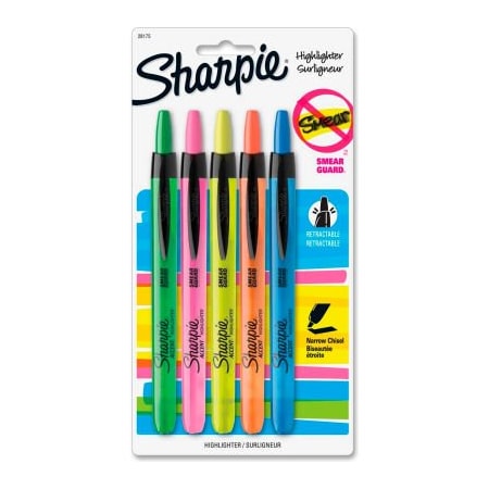 Sandford Ink Sharpie Accent Retractable Highlighter, Narrow Chisel Tip, Assorted Ink, 5/Set 28175PP